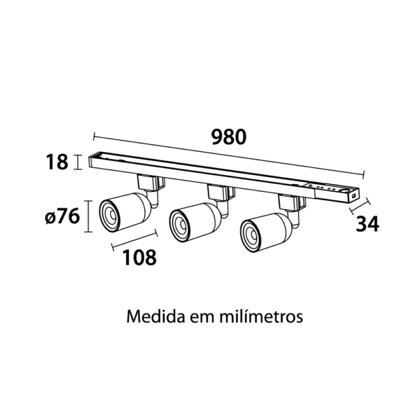 Kit Trilho LED Alumínio + 3 Spots 27W 3.000K - Preto - Imagem 4